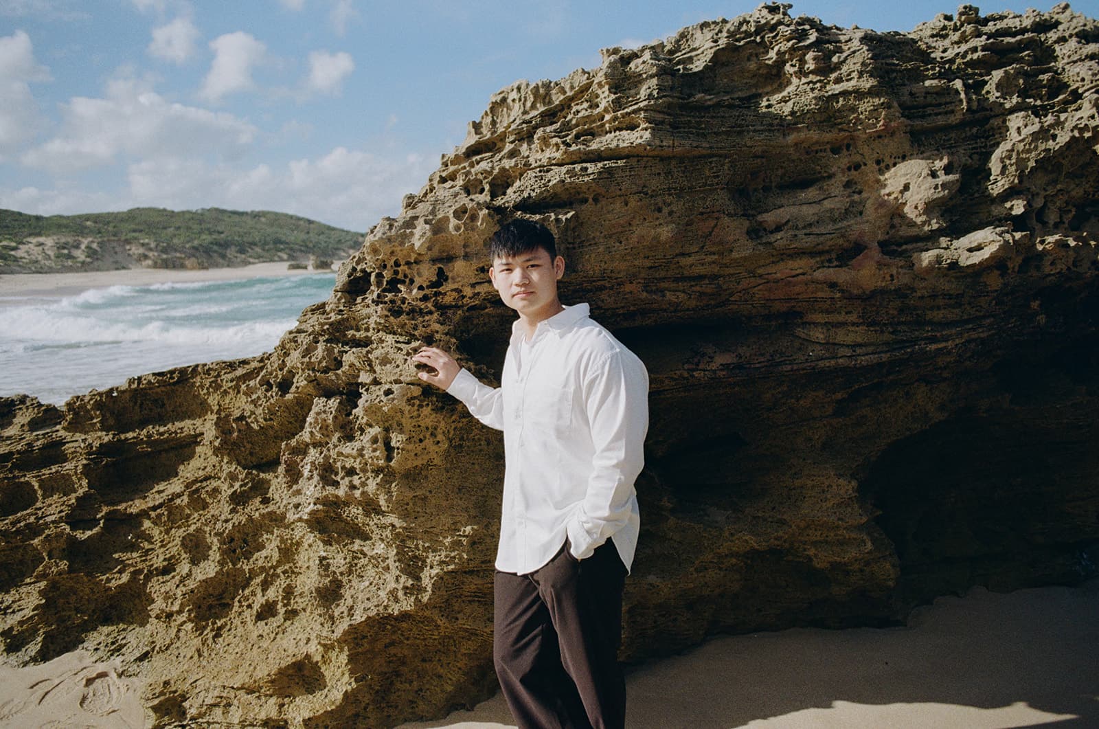 Kobe by the rock cliffs